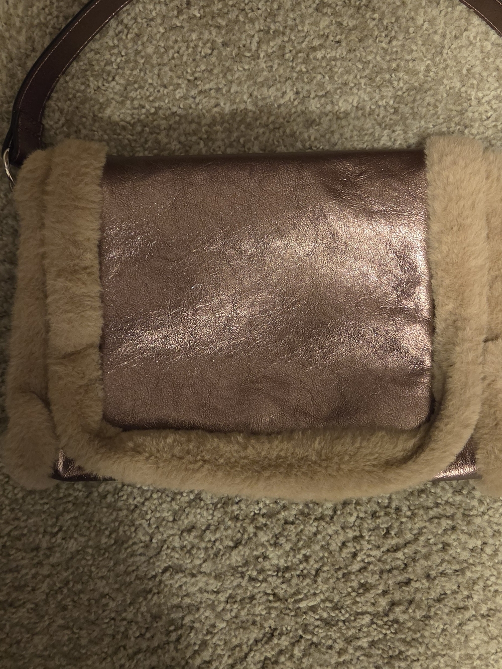 BCBGeneration Metallic Gold/Bronze Faux-Fur Trim Shoulder Bag - Women